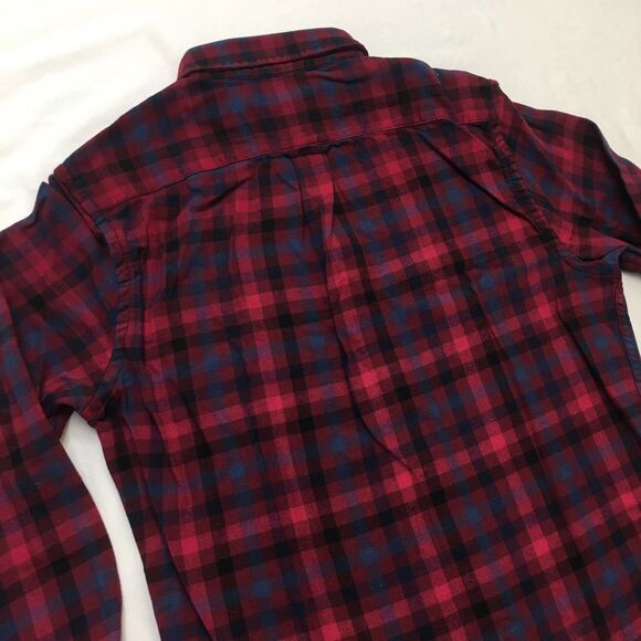 GAP FLANNEL Shirt Men S Cranberry Burgundy Check Plaid Slim Fit Autumnal Grunge - Picture 9 of 16